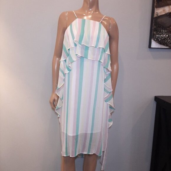 NEW BCBGeneration Tiered Ruffle Dress Womens Size Small Multi Striped Sleeveless - Picture 3 of 16
